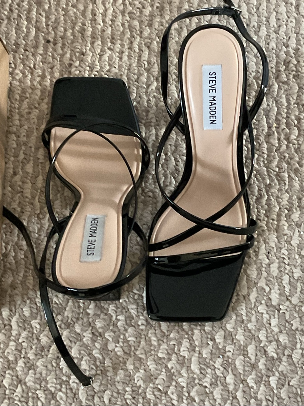 Steve Madden Black Patent Strappy Square-Toe Heels
